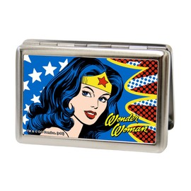 Buckle-Down Business Card Holder - Wonder Woman Face w/Stars - Large, 4.0" x 2.9", Multicolor