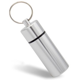 Aribari Aluminium Pill Box with Key Ring Waterproof Pill Box Emergency Capsule Gift Tag or Address Tag Length 6.8 cm Diameter 2.2 cm Silver, Silver 1 piece
