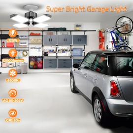 XINGHUANLIT LED Garage Lights 6 Pack - 120W Garage Lights Ceiling LED 12000LM with 4+1 Adjustable Panels, Shop Lighting 6500K Screw in E26 E27 Socket, for Workshop Shop Barn Basement Bay