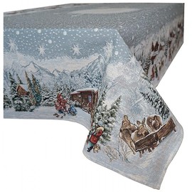 Tablecloth Table Runner Table Cover Christmas Village Blue Grey Tapestry Cotton Blend (140 x 180 cm)