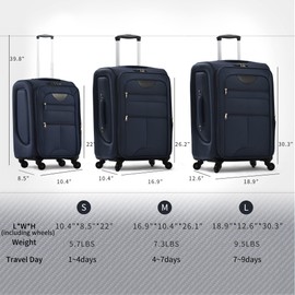 Merax Suitcase Set Softside 3-Piece Expandable Luggage with TSA Lock Spinner Wheels Lightweight Upright Luggage with Travel Bag(22/26/30 IN, Deep Blue)