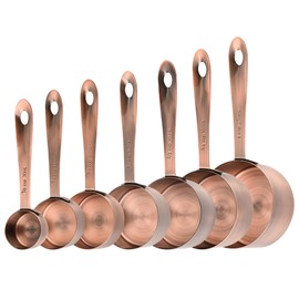 Viwehots Copper Measuring Cups and Spoons Set 16, Dry&Liquid Stainless Steel Measuring Cups and Spoons, 7 Metric&US Measing Cups & 6 Measuring Spoons & Measure Equivalents for Kitchen&Baking