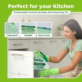 GreeneWrap 13 Gallon Compostable Trash Bags Liner with Drawstring, Heavy Duty Extra Thick 1 Mil, 49.21 Liter, 30 Bags, Tall Kitchen Food Scrap Waste Bag, BPI and OK Compost Home Certified, ASTM D6400