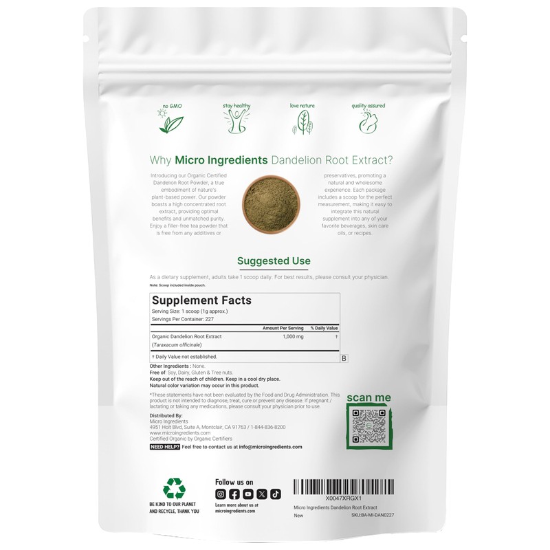Organic Dandelion Root Tea Powder, 8oz | Up to 220