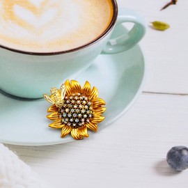 Costume Jewelry for Women Flower Brooch Pins for Women Fashion Crystal Broches Vintage Jewelry Broche Pins (Sunflower bee)