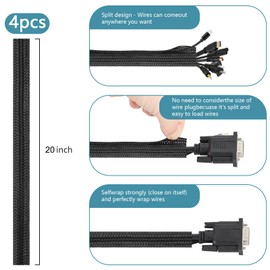 Pasow Cable Management Organizer Kit - 4 Wire Organizer Cable Sleeve with 36 Self Adhesive Cable Clips Holder, 10pcs and 2 Roll Cable Organization Straps, 100 Zip Ties for Computer TV Under Desk