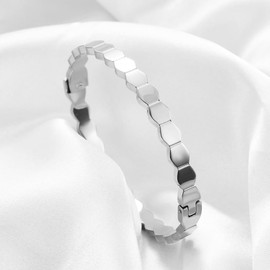 Jude Jewelers Stainless Steel Hexagon Bee Nest Stye Classic Plain Bangle Bracelet (Silver)
