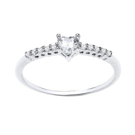925 Sterling Silver CZ Heart Solitaire Engagement Ring size J - U (K)