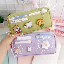 MBVBN Kawaii Pencil Case with 3pcs Pins Aesthetic Pencil Case Kawaii Stationary Kawaii School Supplies (blue)