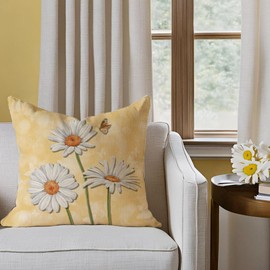 HERHOME Daisy Spring Summer Flower Decorative Throw Pillow Covers 18x18 Inch Set of 2 Butterfly Yellow Outdoor Rustic Farmhouse Decor Cushion Case Decoration for Home Sofa Couch Living Room Porch