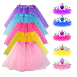 Yolyoo 10Pcs Princess Dress up Tutu Crown Accessories Tiara Ballet Tutu Skirt for Girls (Star)