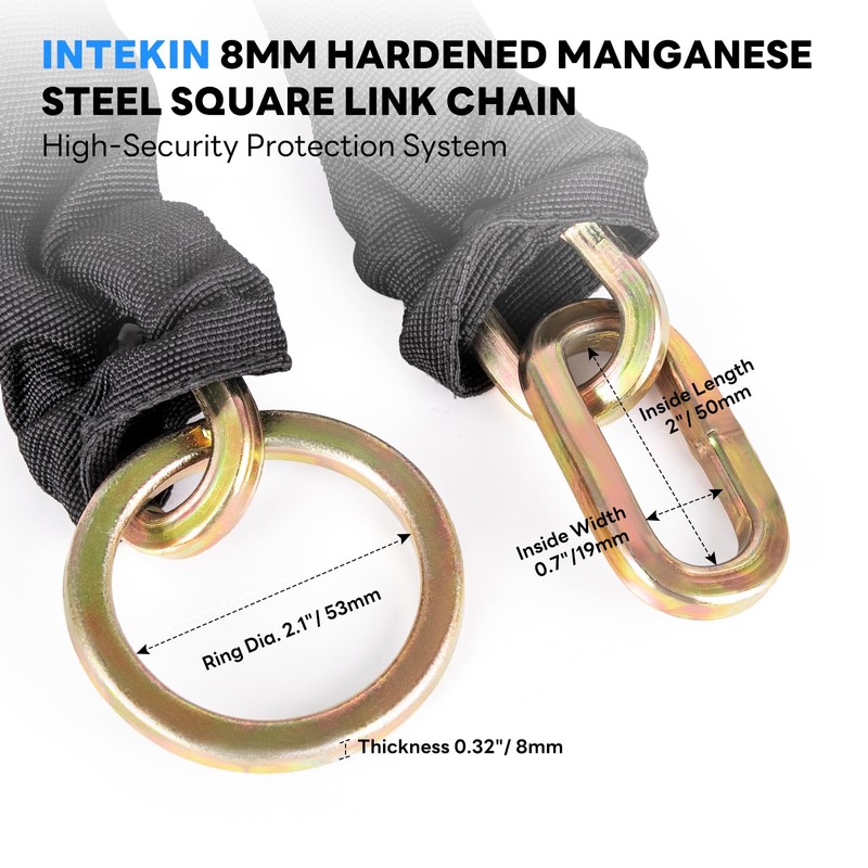 INTEKIN Security Chain 3.3 ft x 5/16" Thick Bike Lock