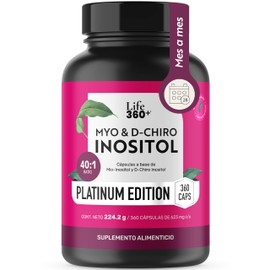 LIFE 360+ Inositol Platinum | 360 Cápsulas 623 mg por porción | Mio-inositol, D-chiro-inositol y Estearato de Magnesio | Tomar 4 cápsulas al día | Suplementos Alimenticios | 90 Porciones por Envase