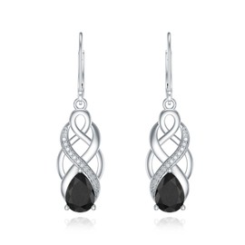 925 Sterling Silver Celtic Knot Good Luck Irish Dangle Drop Leverback Earrings with Black Crystal Jewelry Gifts for Women