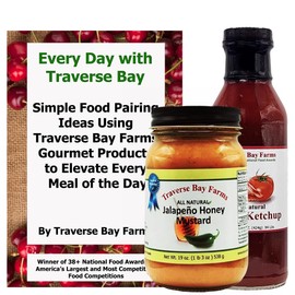 Traverse Bay Farms Cookout Combo - Bacon Ketchup, Jalapeno Honey Mustard and Recipe Book Combo - Bacon Ketchup, Jalapeno Honey Mustard and 65+ Page Printed Food Pairing Book - 3-Piece Set