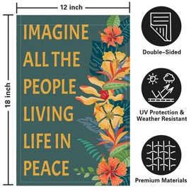 Garden Flag Imagine All the People Living Life in Peace Spring Summer Autumn Flag Double Sided Polyester Vertical Floral Flower Small Garden Farmhouse Yard Flags Outside Decor Outdoor 12 x 18 Inch