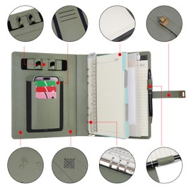 WASON A5 Journal Binder PU Leather Composition Notebook Ruled Spiral Diary Portfolio with Pen, Refillable Paper, Removable Clipboard, Notepad for Business Travel School Planner Organizer (Green)