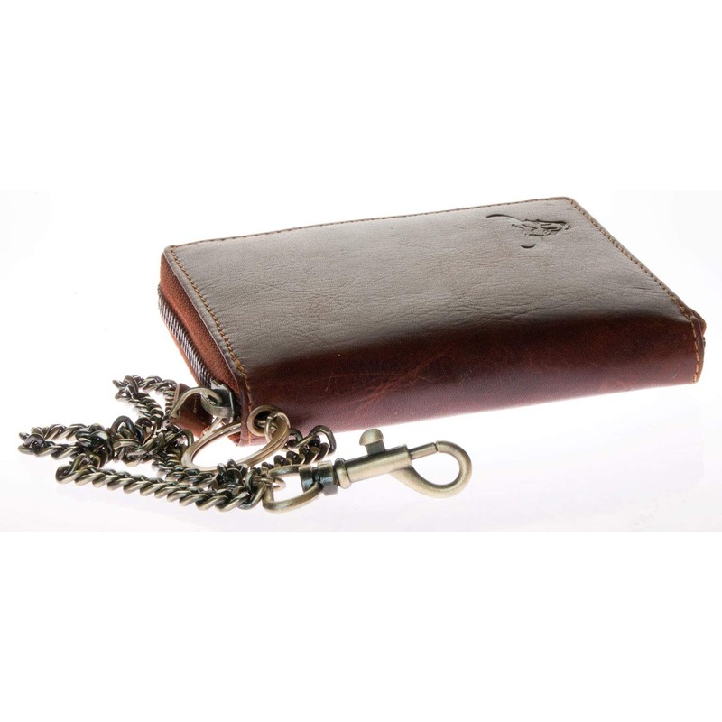 Glazed Genuine Leather Biker's Leather Wallet with Metal Chain