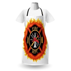 Lunarable Service Apron, Department Ladder Public Service Essential Tools Extinguish Illustration, Unisex Kitchen Bib with Adjustable Neck for Cooking Gardening, Adult Size, Soft Orange