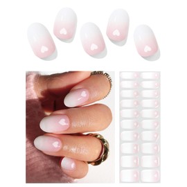 AutyaMee Semi Cured Gel Nail Strips (Gradient Pink Love)-20 PCS Valentines Day Gel Nail Wraps | Gel Nail Stickers, Salon Quality & Easy To Use | UV Light Required
