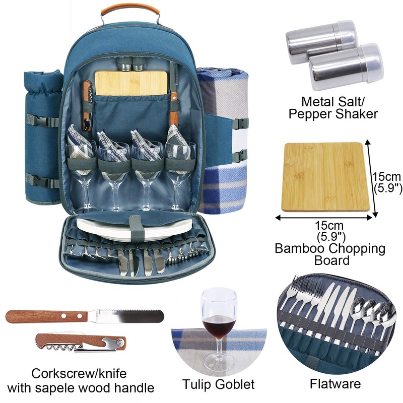Sunflora Picnic Backpack for 4 Person with Blanket Picnic Basket