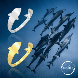 TEAMER Necklace Dolphin Ring Stainless Steel Cute Jumping Dolphin Pendant Dolphin Lover Animal Boho Summer Sea Jewellery for Women Men, Stainless Steel, Not applicable.