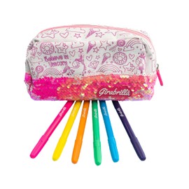 Girabrilla Unicorn Striped Sequin Pencil Case with Accessories