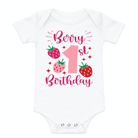 Berry First Birthday shirt Strawberry baby 1st birthday outfit one berry birthday bodysuit baby girl strawberry birthday shirt (12 month)