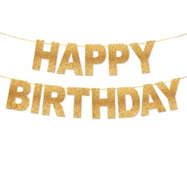 TOYVENTURES Glitter Gold Happy Birthday Banner - 10 Feet | Gold Birthday Party Decorations | Gold Happy Birthday Sign for Gold Happy Birthday Decorations for Women, Birthday Supplies