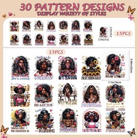 Dtf Transfers Ready to Press - 30 count Black Girls Iron on Transfers for Tshirts, Inspirational Quotes Iron on Decals Patches,   Heat Transfer for DIY Clothes Jeans Bags Hats - Color: 30pcs black girls