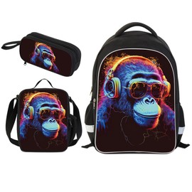 HiMagics Kids Backpack for Boys - 3pcs 17″ Boys Backpack with Lunch Box Set for Toddle Elementary Middle School - Students Bag for Ages 6-18 Gorilla Tag Bookbag Travel Back Pack