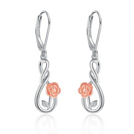 Rose Earrings 925 Sterling Silver Rose Infinity Flower Earrings Hanging Rose Jewellery Gifts for Women Girls Mother, Sterling Silver, No Gemstone