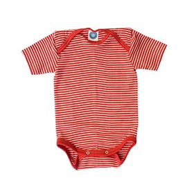 Cosilana, Baby Bodysuit Short Sleeve 70% Wool 30% Silk, Red ringed