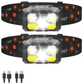 Rechargeable LED Headlamp 2-Pack, 800 Lumens, USB-C, IPX4 Waterproof, 8 Modes, Red & White Light — Lightweight, Adjustable, Hard Hat Clips Included; for Camping, Hiking, Running, Fishing & Repairs