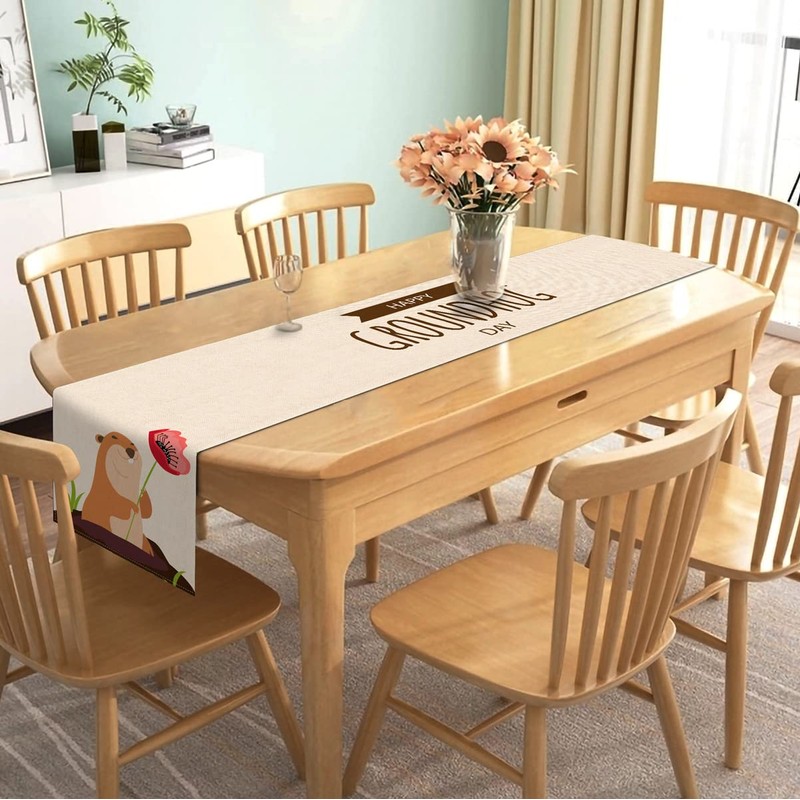 Nepnuser Happy Groundhog Day Table Runner Spring is Coming Decoration