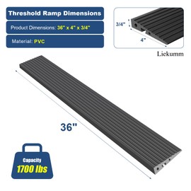 LIEKUMM 3/4" Rise PVC Threshold Ramp for Doorways, 1700 Lbs Capacity, Self-Adhesive Transition Ramp for Wheelchairs, Strollers, and Scooters, Cuttable, Black