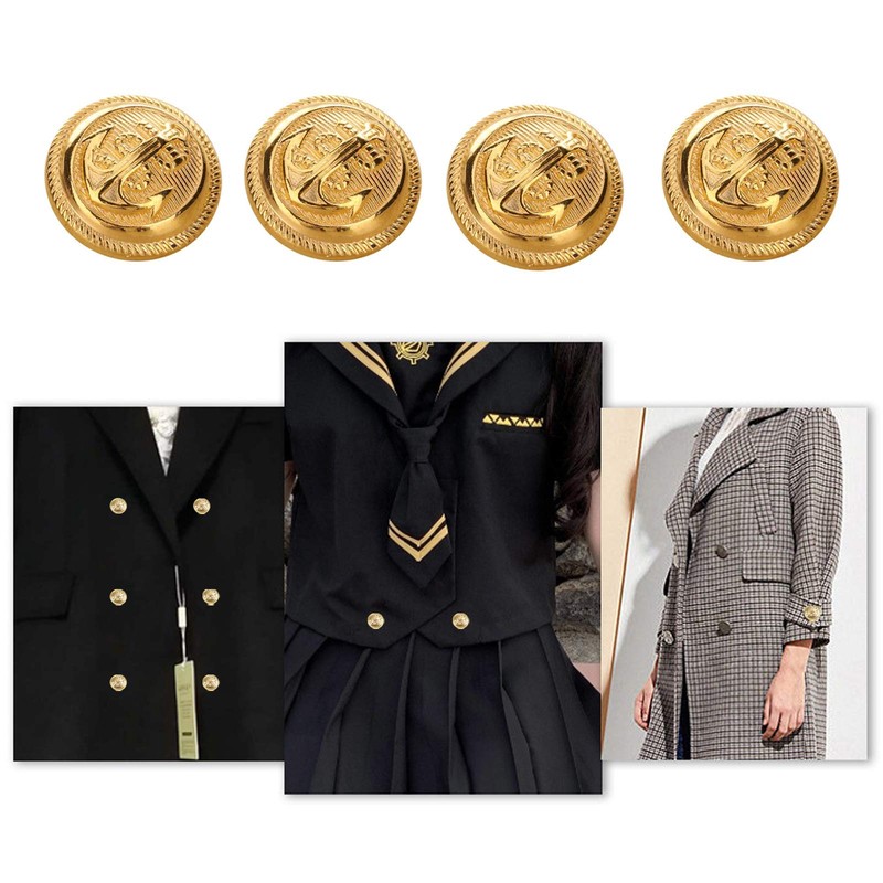 12pcs Polished Gold Anchor Buttons with Shank Vintage Style Sport