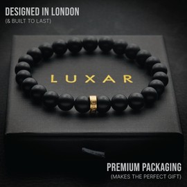 LUXAR Men’s Black Onyx Stone Bead Bracelets | Matte Black 8mm Stone | Minimalist, Designer Jewelry for Men (Gold, Medium)
