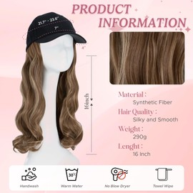 SEGOHAIR Hat Wig for Women Baseball Cap with Hair Extensions 16Inch Synthetic Wavy Curly Adjustable Wig Hat with Attached Hair for Daily Wear (#12P24, Light Brown Mix Blonde)