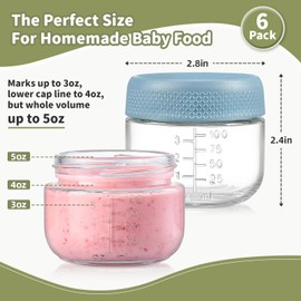 NETANY 6 Pack Glass Baby Food Storage Containers - 4 oz Baby Jars with Lids | Microwave, Dishwasher & Freezer Safe | Includes 10 Labels for Meal Prep & Organization
