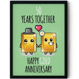 Stuff4 50th Anniversary Poster Framed - 50 Years Together - Happy 50th Wedding Anniversary Cute Gifts for Husband Wife Partner Companion, 8x10 Inch Anniversaries Posters