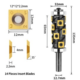 BINSTAK Heavy Duty Flush Trim Router Bit 1/2" Shank, 14 PCS Carbide Inserts with TiN Coating, Top and Bottom Bearing Flush-Cut Spiral CNC Router Bits for Woodworking Trimming (Double Bearing) Black