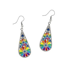 QCWN Rainbow Pride Earrings For Women Enamel Peace Sign Flower Dangle Drop LGBTQ Jewelry Gay Lesbian Bisexual Accessories Boho Hippie Festival Parade Merch Gift