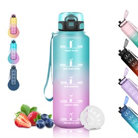Drinking Bottle 1 5 Litres, Sports Water Bottle, Leak-Proof, Can Be Carried, Water Bottle with Time, Drinking Bottle Gym, Drinking Bottles for Running, Camping, Hiking, Yoga, Green/Pink