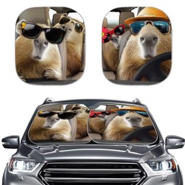 Aplkyhs Capybara Car Windshield Sunshade 2 Piece Novetly Car Sun Shade Universal Front Window Sun Shade Foldable UV Rays Sun Visor