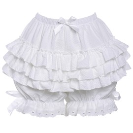 Mikan Tsumiki MT Women Lolita Bloomers Victorian Ruffle Petticoat Pantloons Frilly Goth Steampunk Maid Pirate Clown Shorts Bottoms White M