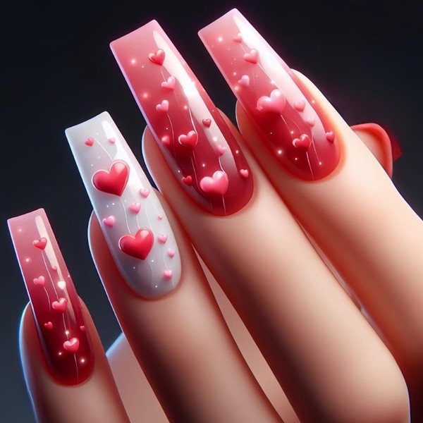 24Pcs Valentine's Day Press on Nail Long Coffin False Nails