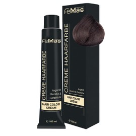 FemMas Hair Colour, Professional Cream Hair Colour with Argan Oil, Keratin & Ceramides, as Permanent Hair Colouring or Tint for Radiant, Durable Colour Results, Light Brown Intensive 5.0, 100 ml