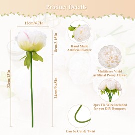 SHACOS Peony Artificial Flowers White, 20 Pcs Fake Silk Flowers Single Stem Artificial Peonies Flower Bouquet for Home Decor Wedding Table Centerpiece Party Floral Arrangement