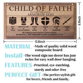 Christian Decor, Decorative Wall Plaque, Rustic Door Sign, Hanging Wall Plaque Wood Signs, Religious Home Decor, Ephesians 6:10-18 Christian Sign, Child of Faith Put On the Full Armor of God